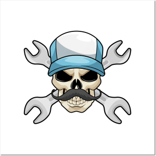 Skull with Mustache & Wrench Posters and Art